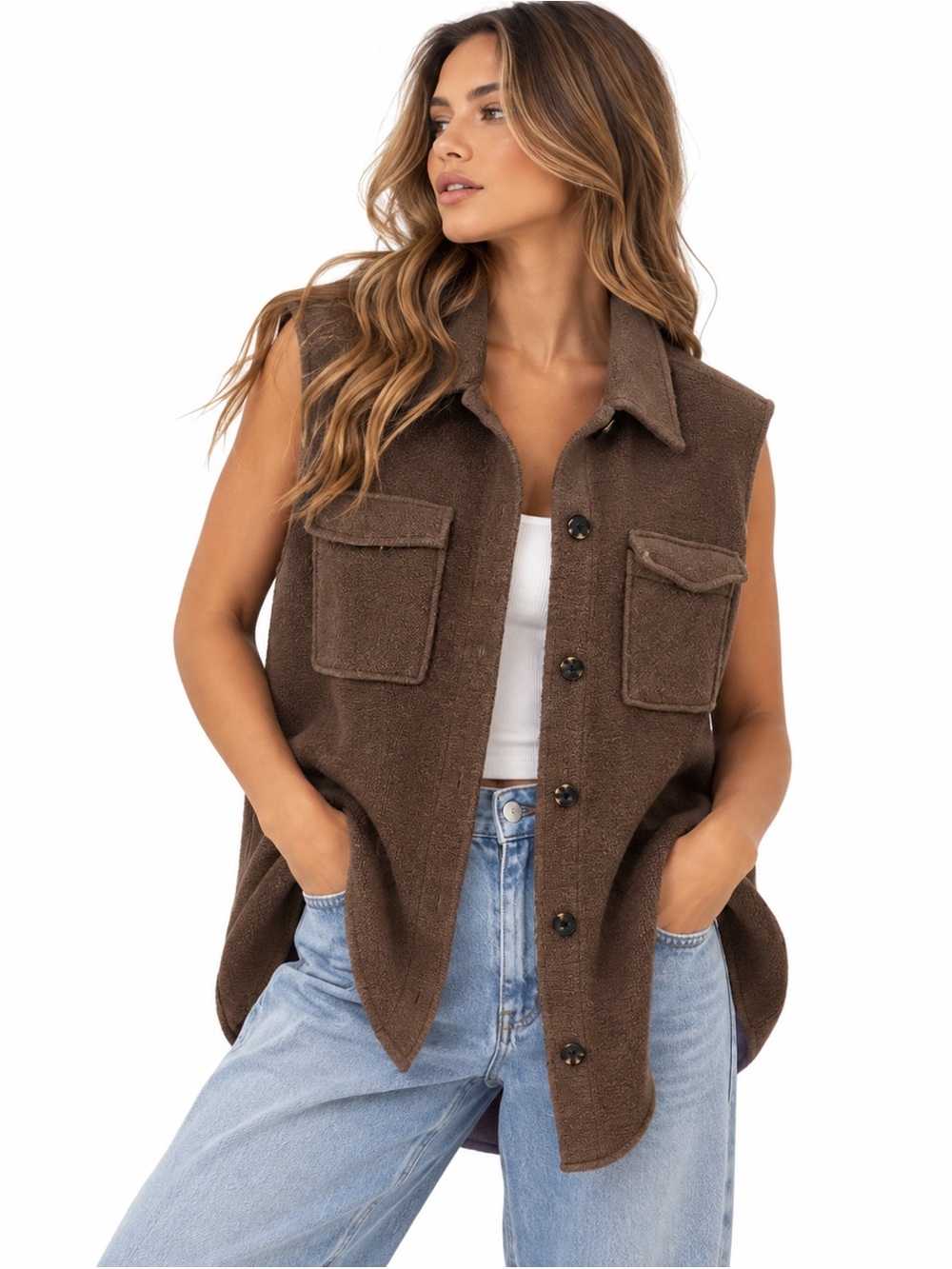 Bootlegger XXL Chocolate Brown Oversized Utility Shacket Sweater Vest